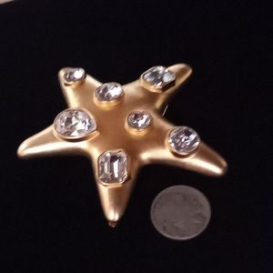 KJL - Jackie O. Kennedy Coll.- Brushed Satin Gold Crystal Star Brooch VINTAGE
